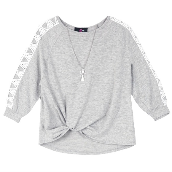 Iz Byer Other - Iz Amy Byer gray top with lattice sleeves  size L
